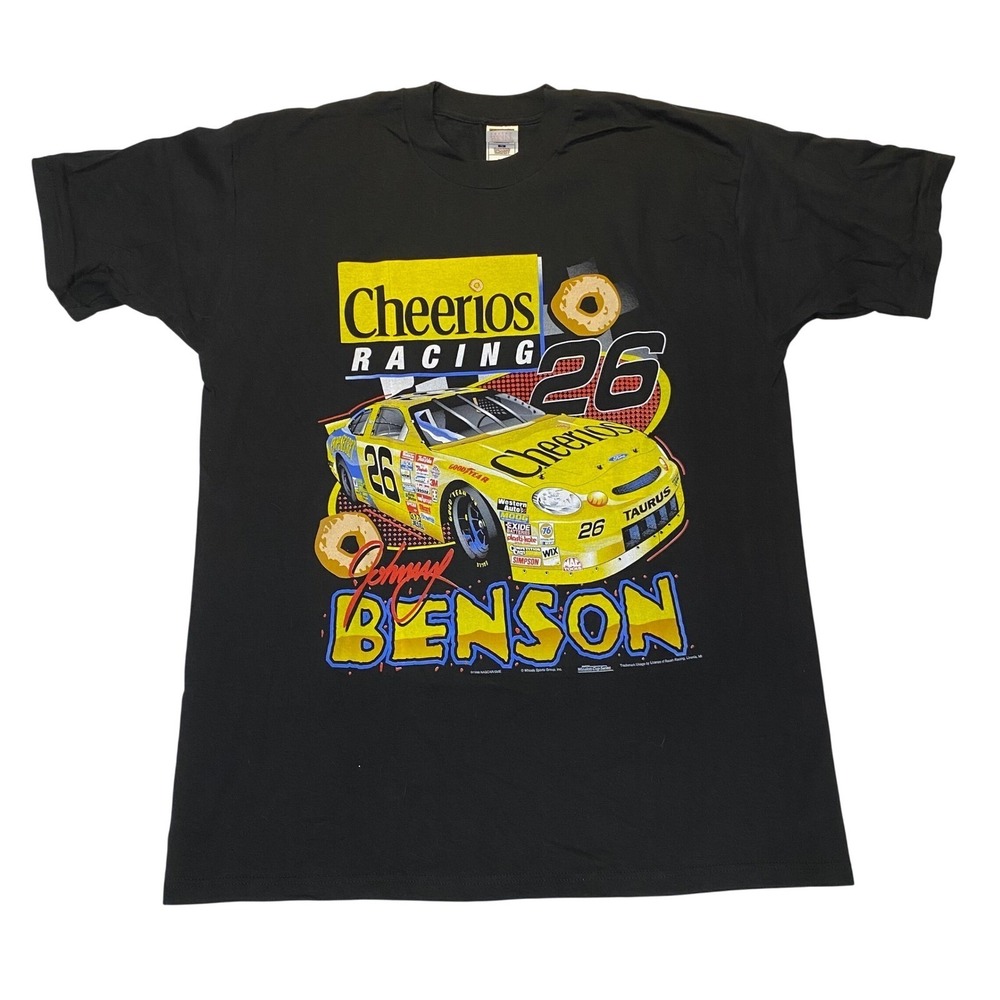 Vintage‎ Cheerios Racing Johnny Benson #26 NASCAR T Shirt XL Black Ford